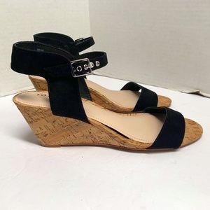 Torrid Womens Sz 10 W Cork Wedge 2.75 in Heel Black Faux Suede Sandal Shoes #108